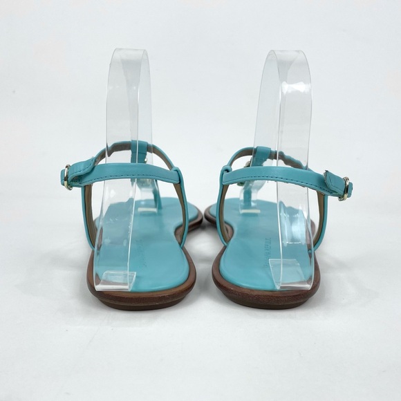 Banana Republic Mariah T-strap Sandal Flat Blue Leather Gold Chain Womens 8 - Picture 7 of 15